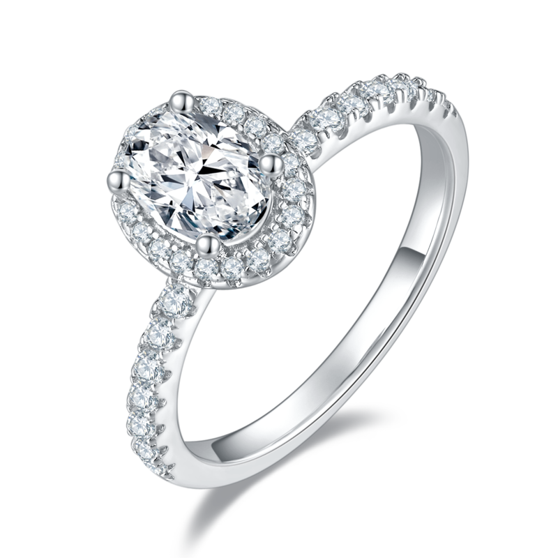 Affordable Luxury蛋形S925银镀白金MoissaniteWomen's Ring1.0ctD级